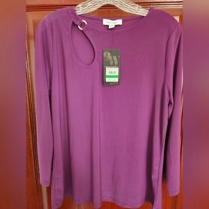 NWT Nine West pullover top with side keyhole at neck, size L #43